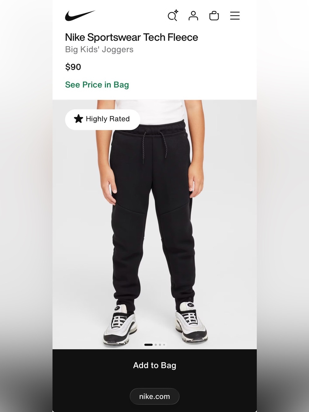 Nike NAVY Kids' Tech Fleece Joggers, NWOT, size L